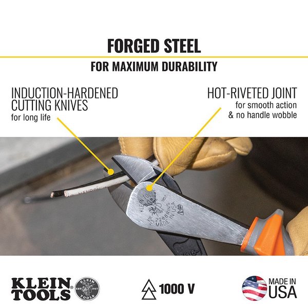 Diagonal Cutting Pliers, Insulated, High Leverage, 8-Inch