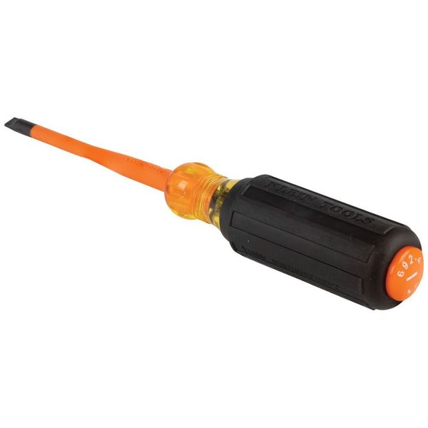 Slim-Tip Insulated Screwdriver, 1/4-Inch Cabinet, 4-Inch Round Shank