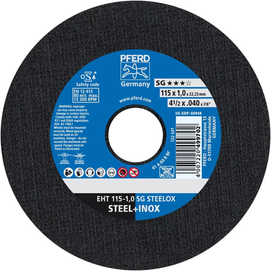 PFERD, 5" 60 Grit Aluminum Oxide Cutoff Wheel0.03" Thick, 7/8" Arbor,