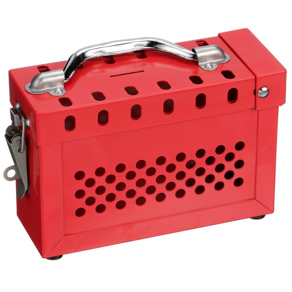 Group Lockout Box, Steel, Red
