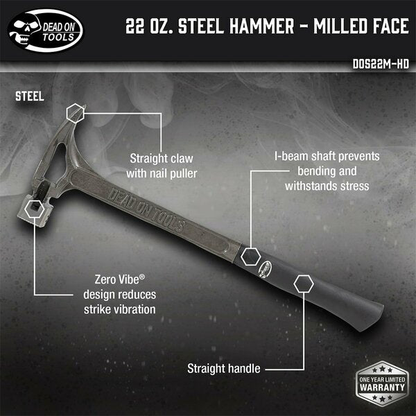 Steel Hammer, Milled Face, 22 oz.