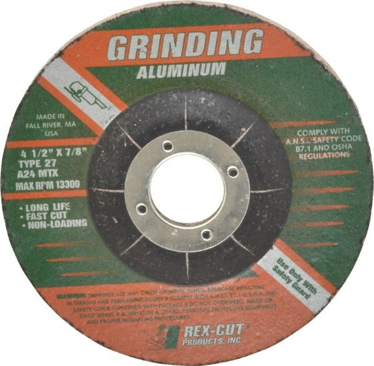 REX CUT PRODUCT, 24 Grit, 4-1/2" Wheel Diam, 1/4" Thickness, 7/8, Type 27 Depressed Center Wheel aluminum Oxide