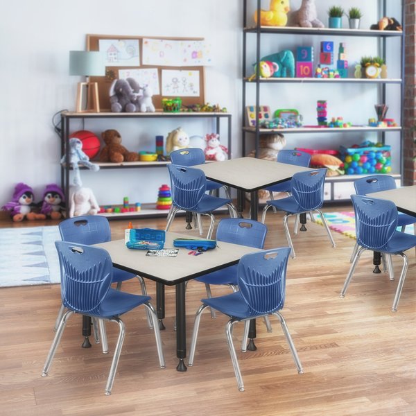 Square Tables > Height Adjustable > Square Classroom Tables, 42 X 42 X 23-34, Wood|Metal Top, Maple