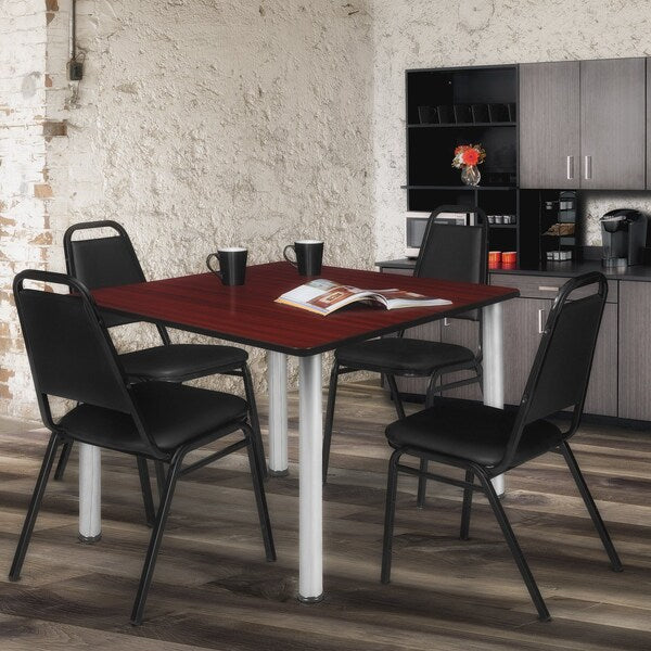 Square Tables > Breakroom Tables > Kee Square Table & Chair Sets, 48 W, 48 L, 29 H, Mahogany