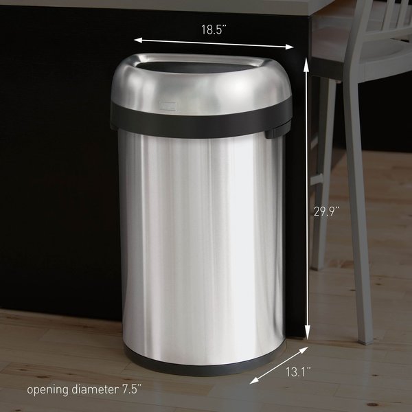 16 gal Round Open Can, Brushed, Stainless Steel