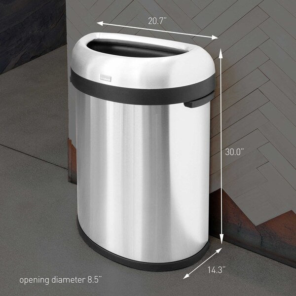 211 gal Semi-Round Open Can, Brushed, Stainless Steel