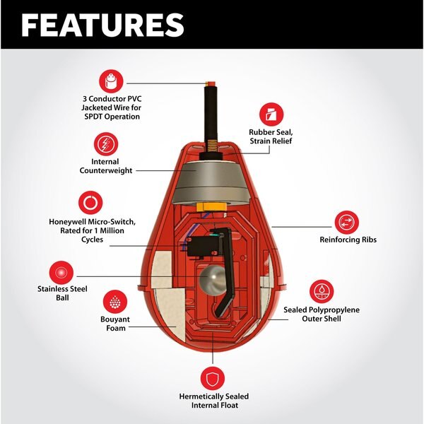 In/Outdoor Pump/High Water Alarm, 120V, 100' Heavy Float