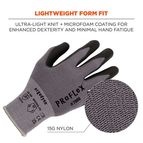 Nitrile-Coated Gloves Microfoam Palm, Gray, Size M
