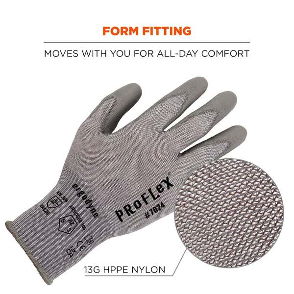 ANSI A2 PU Coated CR Gloves, Gray, Size S
