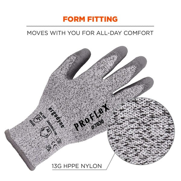 ANSI A3 PU Coated CR Gloves, Gray, Size S