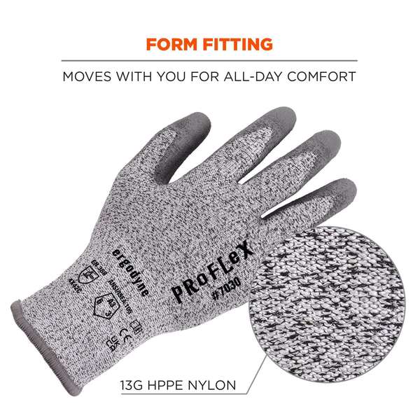 ANSI A3 PU Coated CR Gloves, Gray, Size XXL