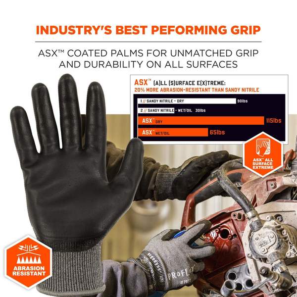 ANSI A7 PU Coated CR Gloves, Gray, Size M