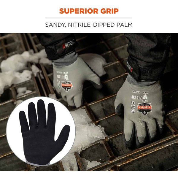 Gray Coated Waterproof Winter Work Gloves, M, PR