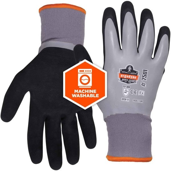 Gray Coated Waterproof Winter Work Gloves, M, PR