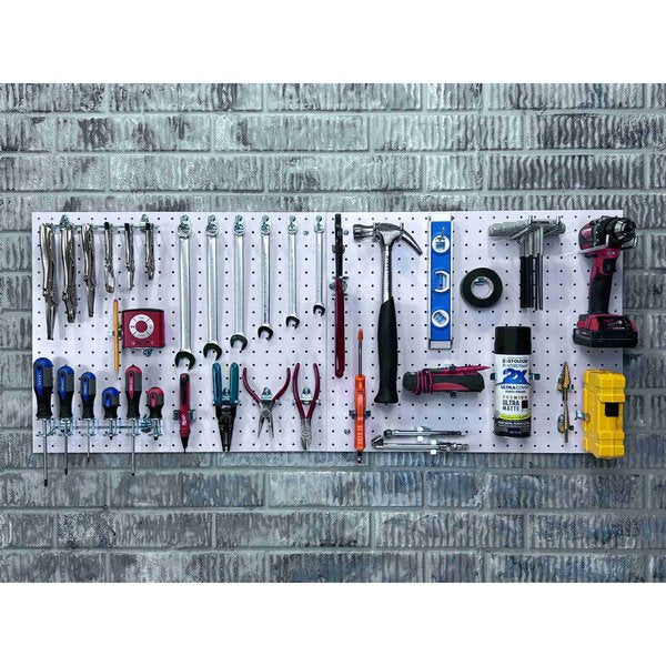 (2) 22 In. W x 18 In. H x 1/8 In. D White Polypropylene Pegboards 22 pc. DuraHook Assortment and Mounting Hardware