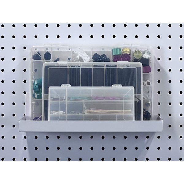 12 In. W x 6 In. D White Epoxy Coated Steel Shelf for 1/8 In. and 1/4 In. Pegboard 2 Pack