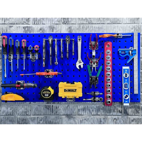 (1) 18 In. W x 36 In. H Blue Epoxy 18-Gauge Steel Square Hole Pegboard 18 pc. LocHook Assortment