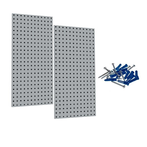 (2) 18 In. W x 36 In. H Gray Epoxy 18-Gauge Steel Square Hole Pegboards Mounting Hardware