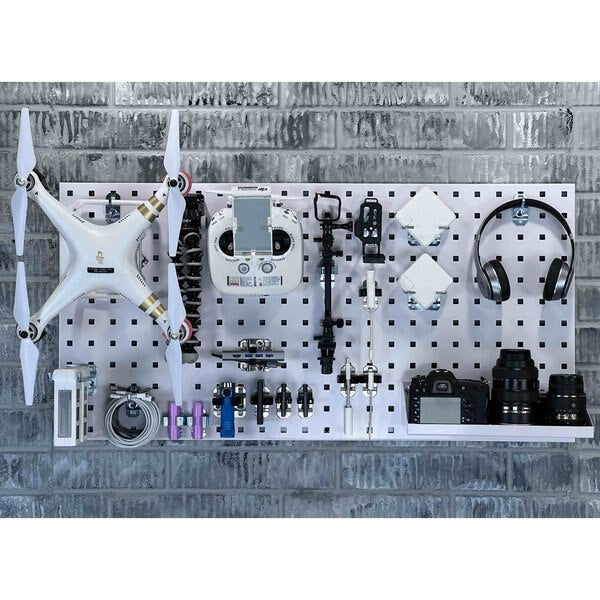 (2) 18 In. W x 36 In. H White Epoxy 18-Gauge Steel Square Hole Pegboards 28 pc. LocHook Assortment