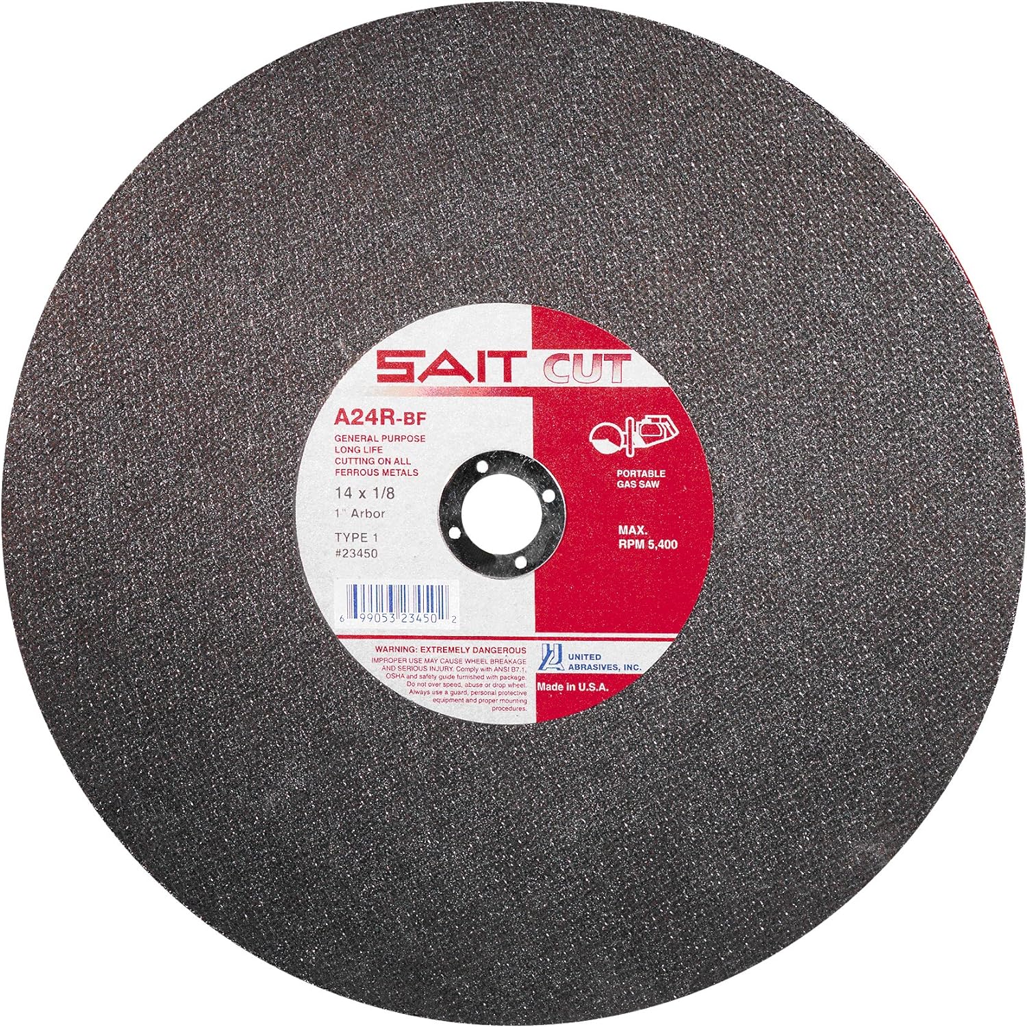 SAIT, 14" Aluminum Oxide Cutoff Wheel3/32" Thick, 1"
