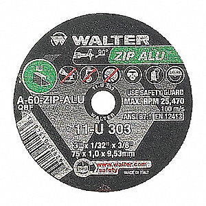 WALTER SURFACE TECHNOLOGIES, 5" 46 Grit Aluminum Oxide Cutoff Wheel1/16" Thick, 7/8" Arbor,