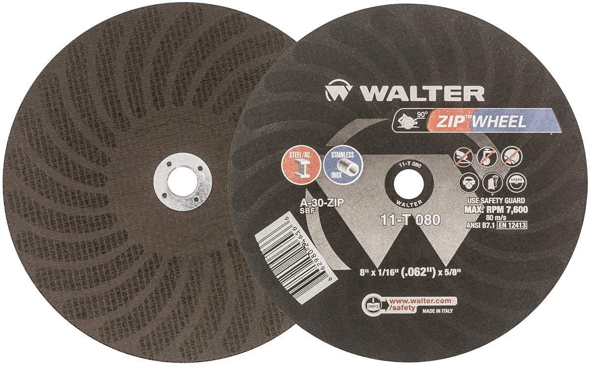 WALTER SURFACE TECHNOLOGIES, 60 Grit, 5"Diam, 1/32"Thickness, 7/8" Arbor Hole, Type 27 Depressed Center Wheel zirconia Alumina
