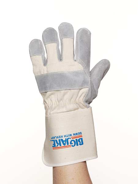 Leather Palm Gloves, L, White, PR