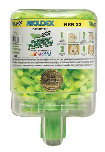 Disposable Uncorded Ear Plugs with Dispenser, Bell Shape, 33 dB, 250 Pairs, Green