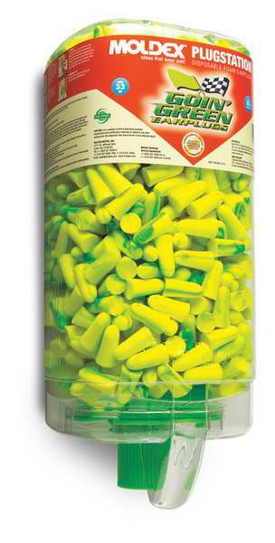 Disposable Uncorded Ear Plugs with Dispenser, Bell Shape, 33 dB, 500 Pairs, Green