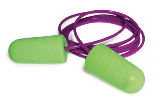 Pura-Fit Disposable Corded Ear Plugs, Bullet Shape, NRR 33 dB, M, Green, 100 Pairs