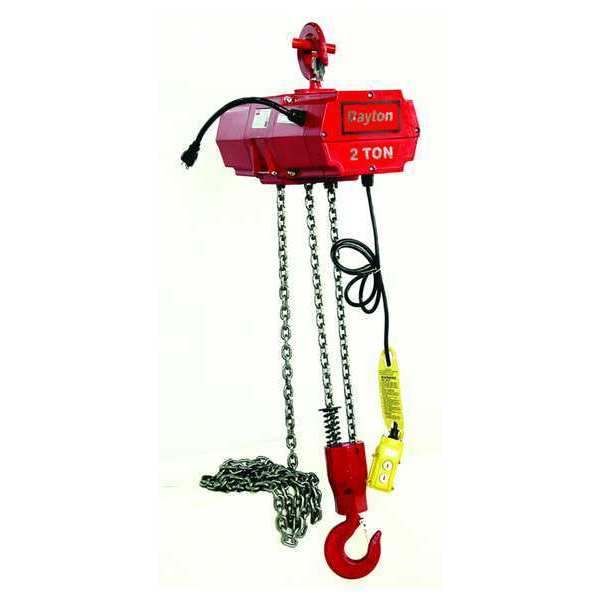 Electric Chain Hoist, 4,000 lb, 20 ft, Hook Mounted - No Trolley, Red
