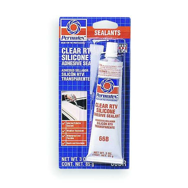Multipurpose RTV Silicone Sealant, 3 oz, Clear, Temp Range -75 to 400 Degrees F