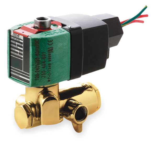 100 to 240V AC/DC Brass Solenoid Valve, Universal, 1/4 in Pipe Size