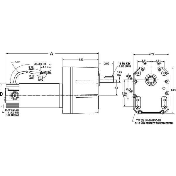 DC Gearmotor, 570.0 in-lb Max. Torque, 15 RPM Nameplate RPM, 90V DC Voltage