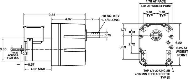AC Gearmotor, 710.0 in-lb Max. Torque, 1.2 RPM Nameplate RPM, 115/230V AC Voltage, 1 Phase