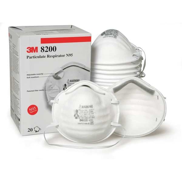 N95 Disposable Respirator, 8200, Dual Headstrap, Polyisoprene Strap, Nose Clip, White, Pack of 20