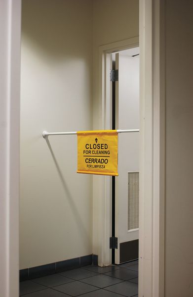 Door Barricade Sign, 42 in Height, 3/4 in Width, Steel, Vertical Rectangle, English, Spanish