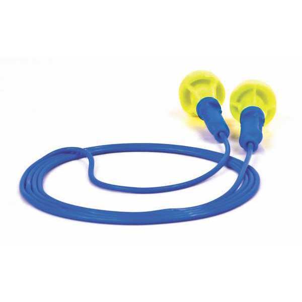 E-A-R Push-Ins Disposable Corded Ear Plugs, Pod Shape, 28 dB, Blue/Yellow, 100 Pairs