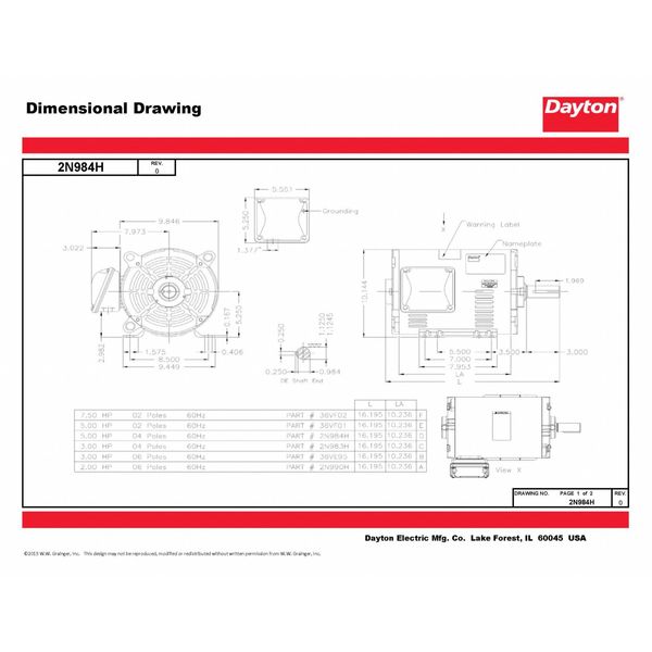 3-Phase General Purpose Motor, 5 HP, 213/5 Frame, 230/460V AC Voltage, 1,740 Nameplate RPM