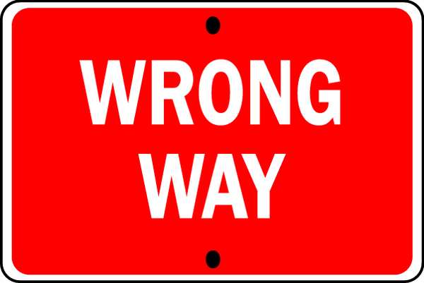Wrong Way Traffic Sign, 18 in H, 30 in W, Aluminum, Horizontal Rectangle, English, R5-1A-30DA