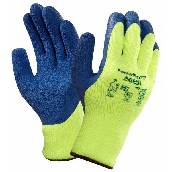 Hi-Vis Cut Resistant Coated Gloves, A3 Cut Level, Natural Rubber Latex, 2XL, 1 PR