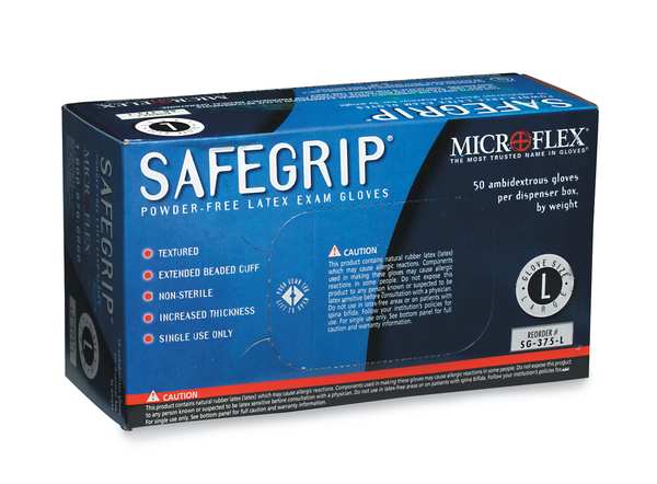 Microflex Exam Gloves, Natural Rubber Latex, Powder-Free, XL (Size 10), Blue, 50 Pack