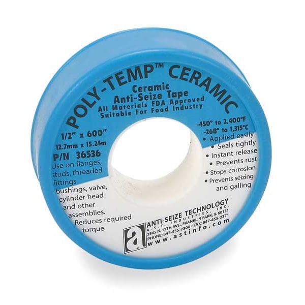 Antiseize Tape, 1/2 In. W, 600 In. L