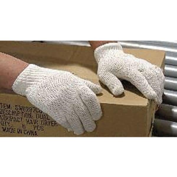 String Knit Gloves, Heavyweight, Polyester/Cotton, White, Large