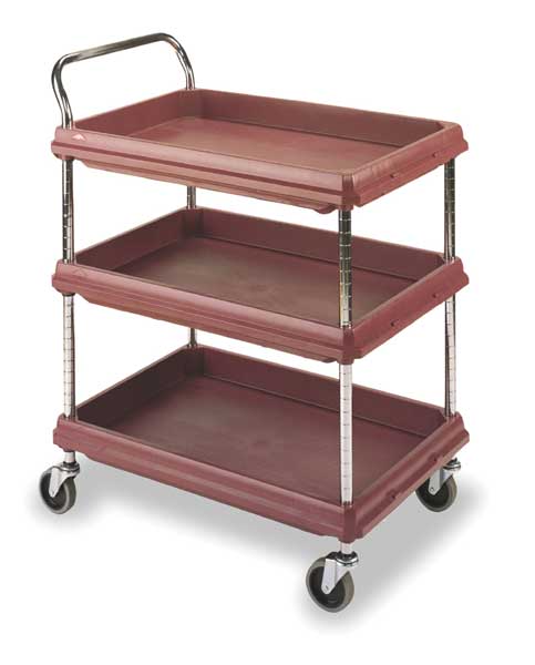 Polymer Utility Cart with Deep Lipped Plastic Shelves, Raised, 3 Shelves, 400 lb