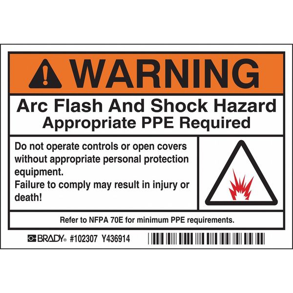 Arc Flash Protection Label, PK100, 102307