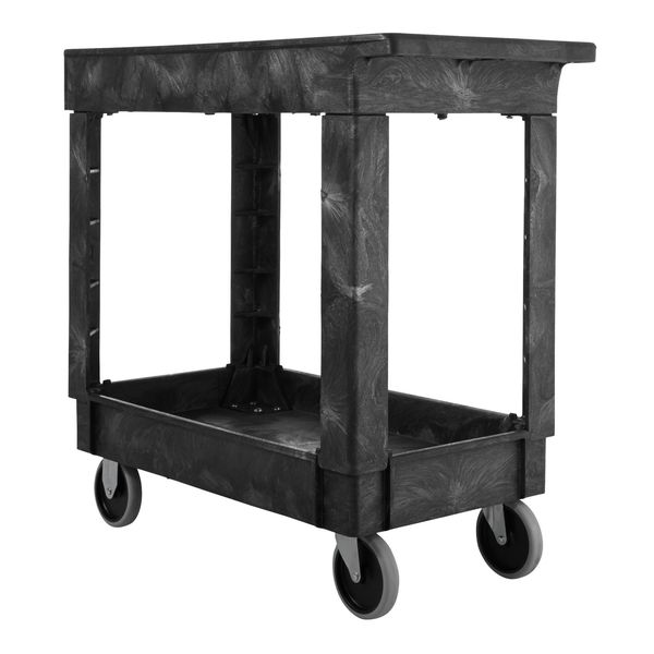 Structural Foam Utility Cart with Deep Lipped Plastic Shelves, Flat, 2 Shelves, 300 lbs