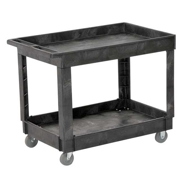 Structural Foam Utility Cart with Deep Lipped Plastic Shelves, Flat, 2 Shelves, 300 lbs