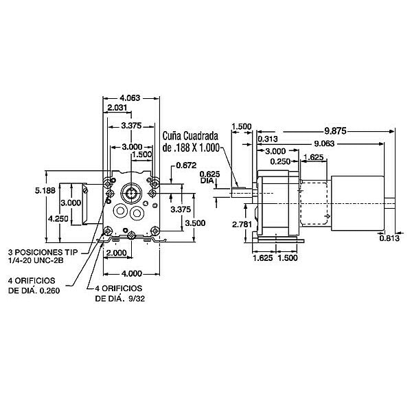 AC Gearmotor, 38.0 in-lb Max. Torque, 100 RPM Nameplate RPM, 115V AC Voltage, 1 Phase