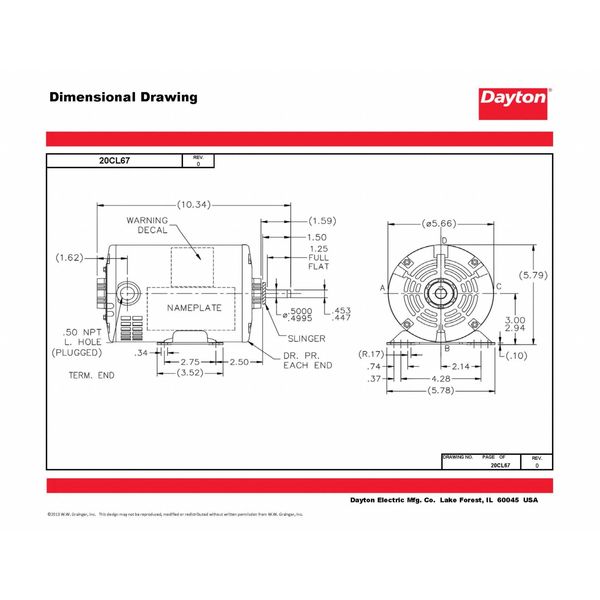 3-Phase General Purpose Motor, 1/4 HP, 48 Frame, 230/460V AC Voltage, 1,725 Nameplate RPM